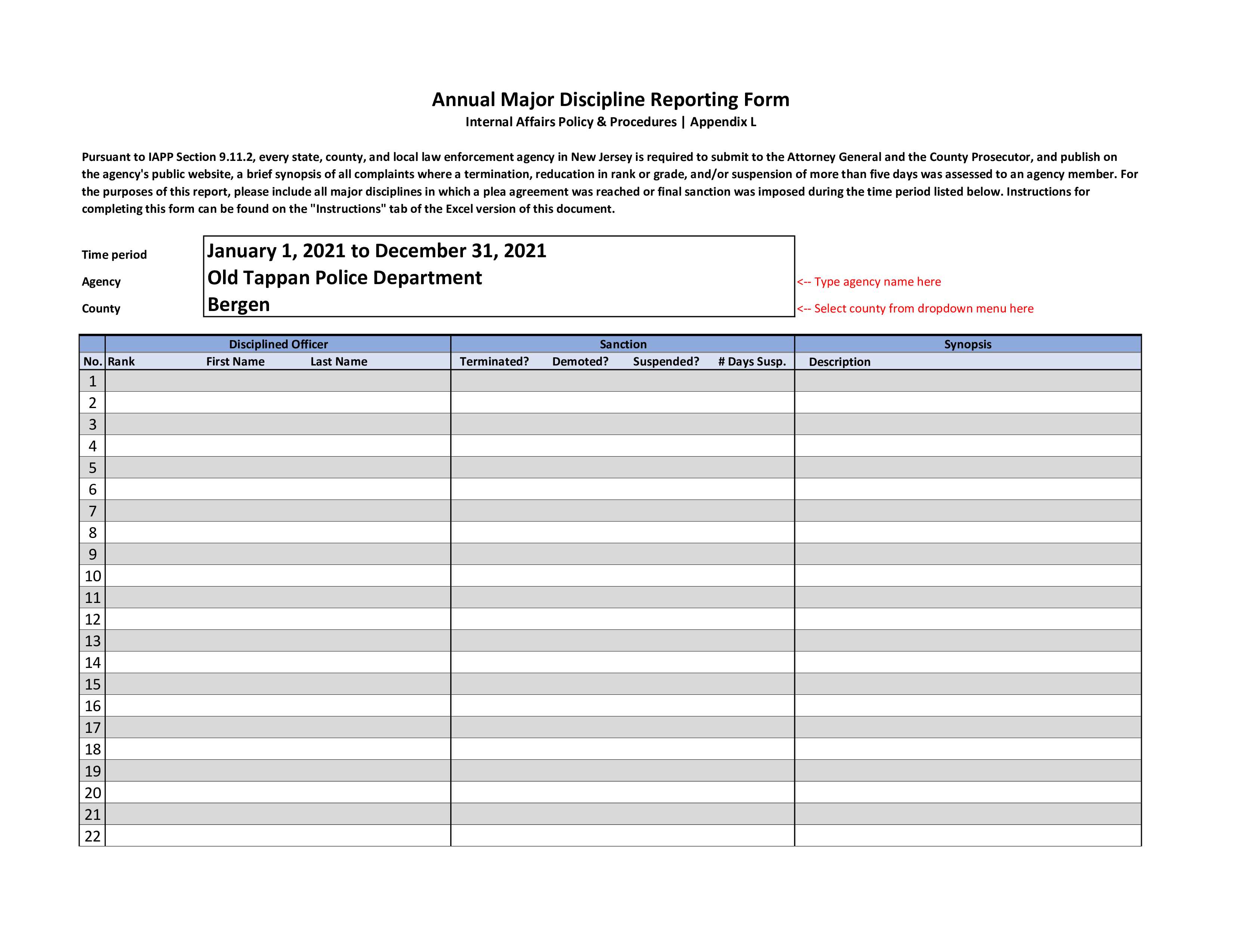 Appendix L Annual Major Discipline Reporting Form OTPD 2022 0